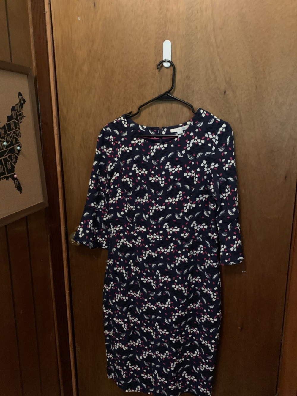 Boden Navy Floral Sheath Dress with Pink & White Blossoms